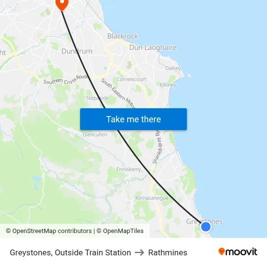 Greystones, Outside Train Station to Rathmines map