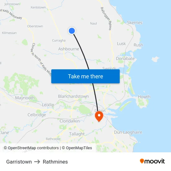 Garristown to Rathmines map