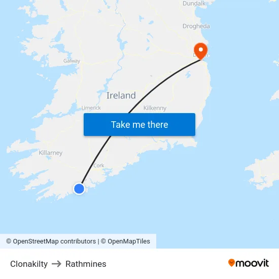 Clonakilty to Rathmines map