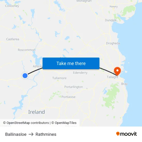 Ballinasloe to Rathmines map