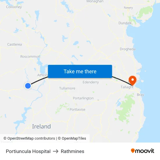 Portiuncula Hospital to Rathmines map