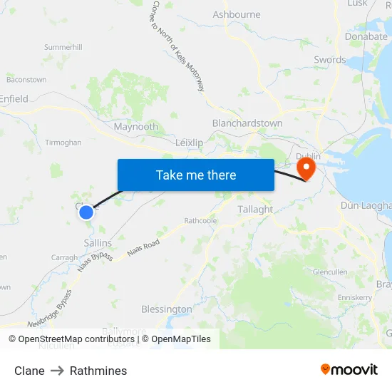 Clane to Rathmines map