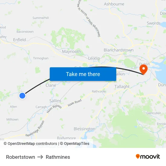 Robertstown to Rathmines map