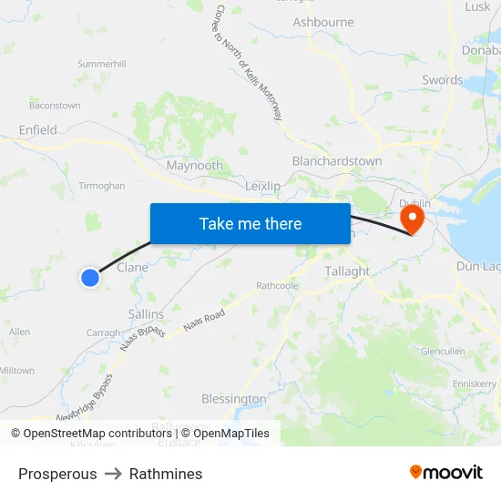 Prosperous to Rathmines map