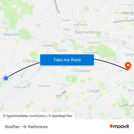Straffan to Rathmines map