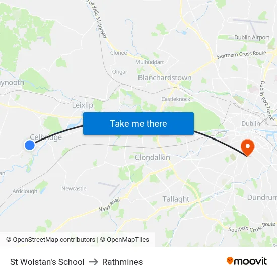St Wolstan's School to Rathmines map