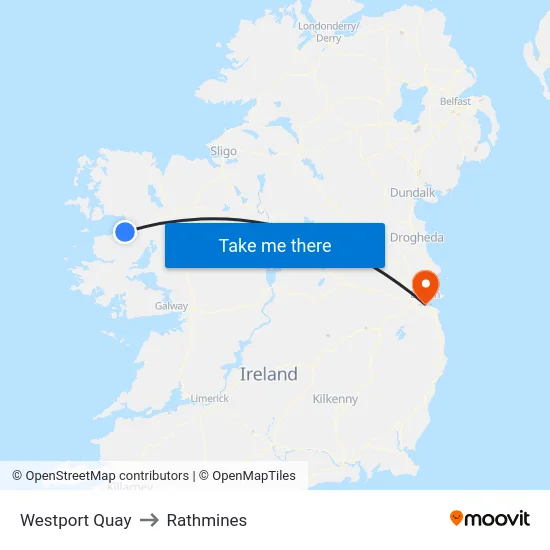 Westport Quay to Rathmines map
