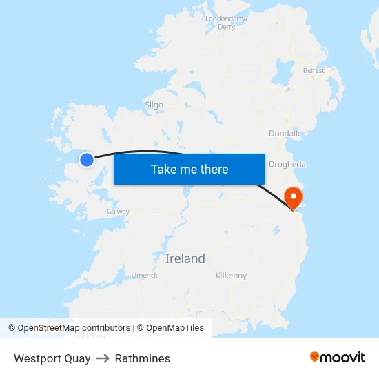 Westport Quay to Rathmines map