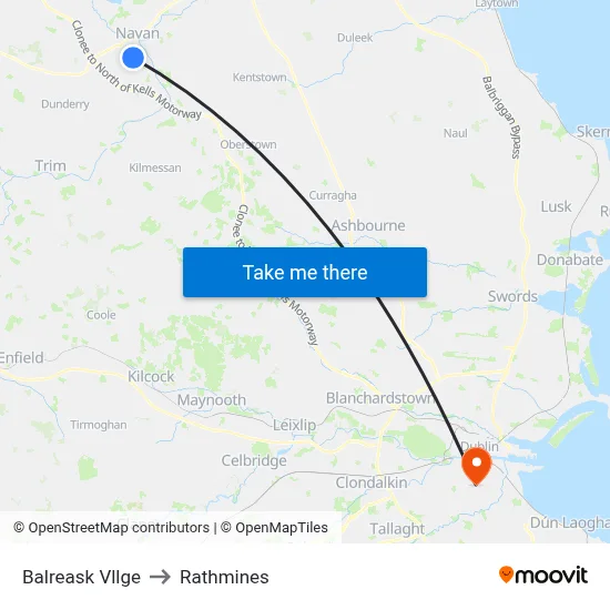 Balreask Vllge to Rathmines map