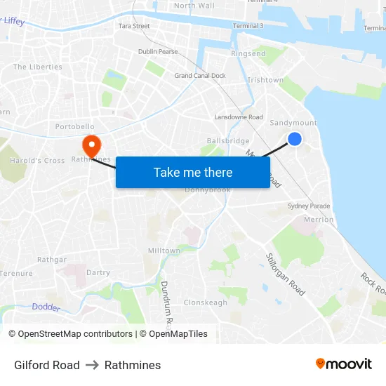 Gilford Road to Rathmines map