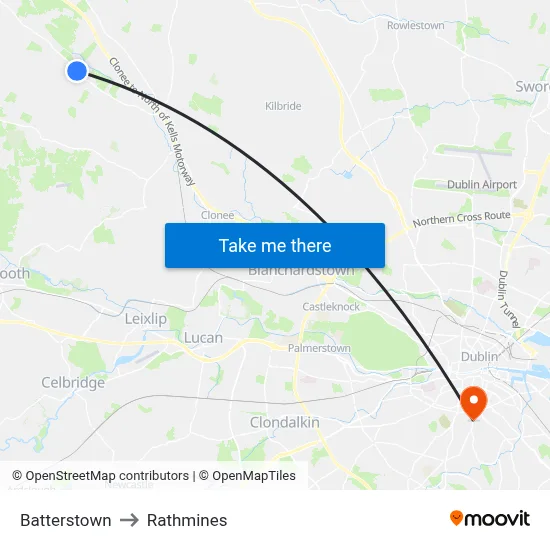 Batterstown to Rathmines map