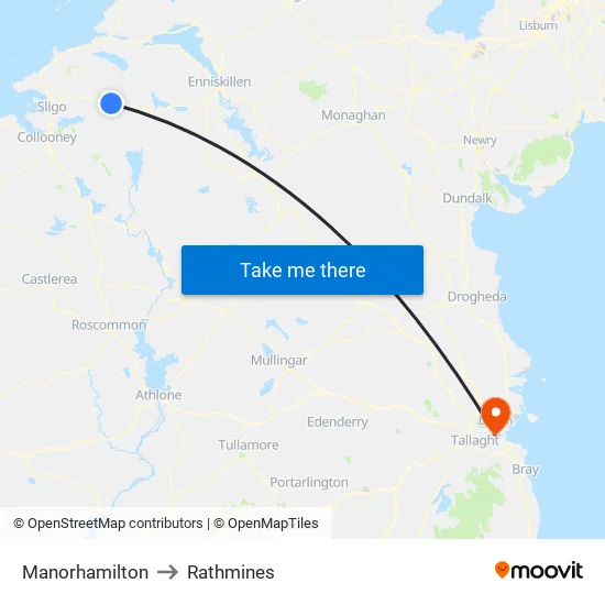 Manorhamilton to Rathmines map