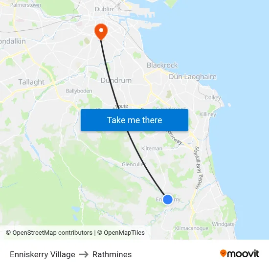 Enniskerry Village to Rathmines map