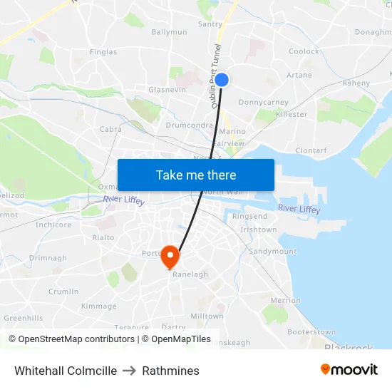 Whitehall Colmcille to Rathmines map