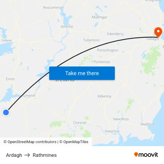 Ardagh to Rathmines map