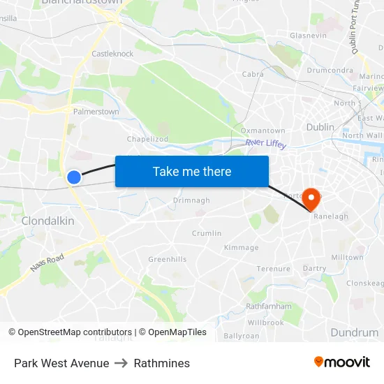 Park West Avenue to Rathmines map