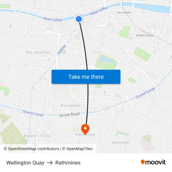 Wellington Quay to Rathmines map