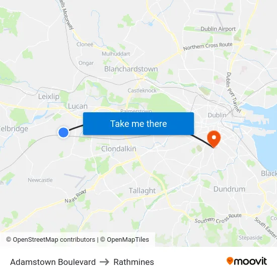 Adamstown Boulevard to Rathmines map