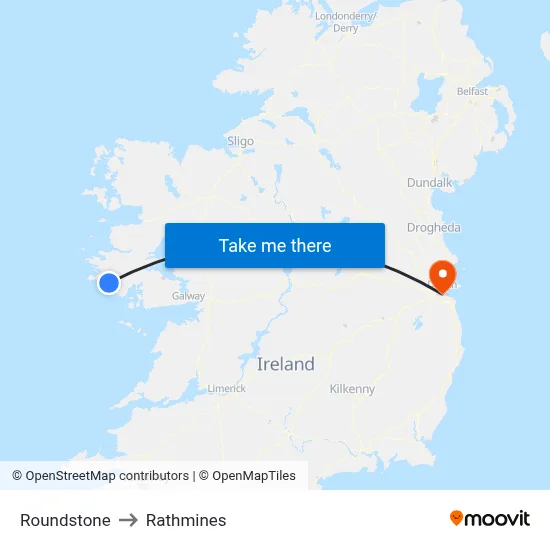 Roundstone to Rathmines map