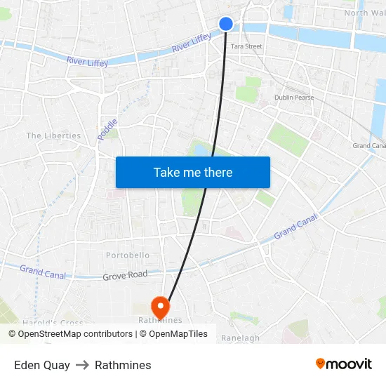 Eden Quay to Rathmines map