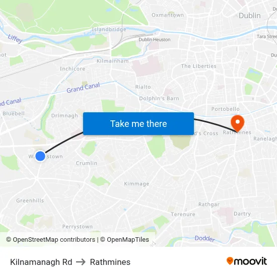 Kilnamanagh Rd to Rathmines map