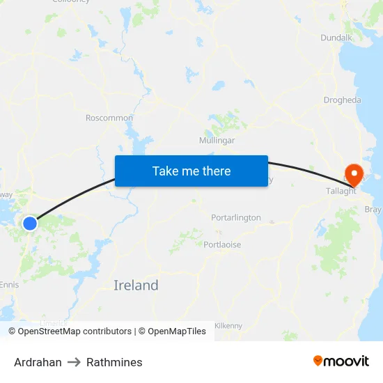Ardrahan to Rathmines map