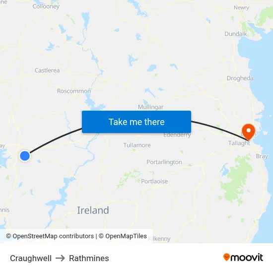 Craughwell to Rathmines map
