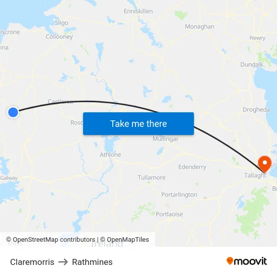 Claremorris to Rathmines map