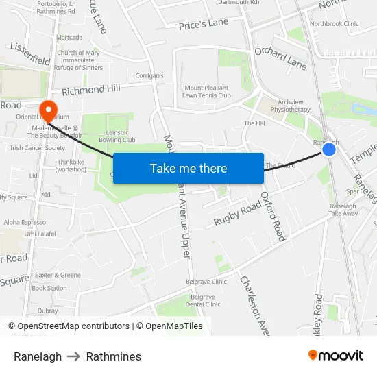 Ranelagh to Rathmines map