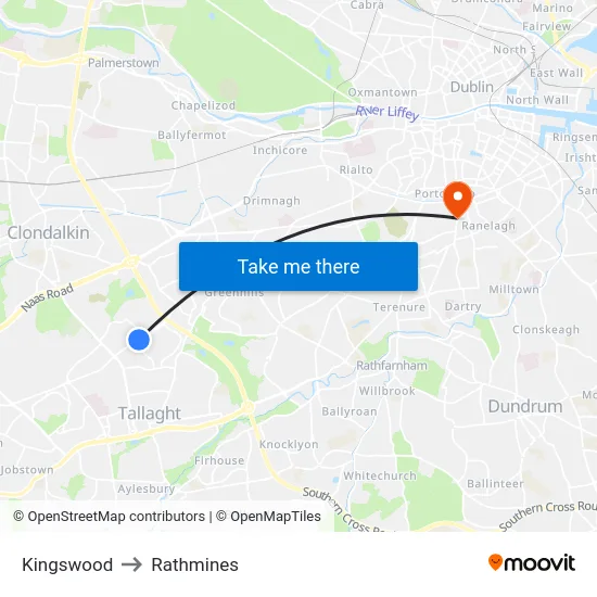 Kingswood to Rathmines map