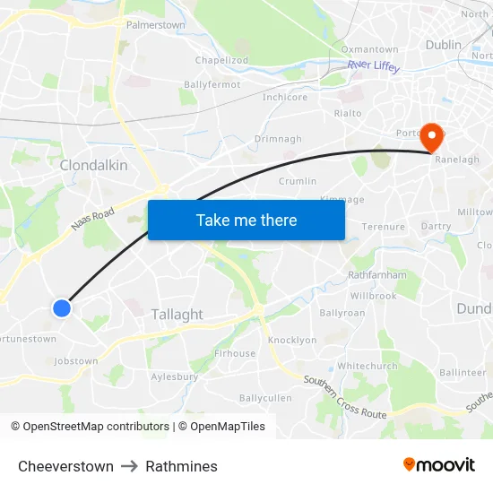 Cheeverstown to Rathmines map