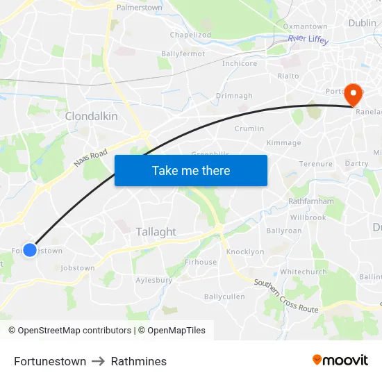 Fortunestown to Rathmines map