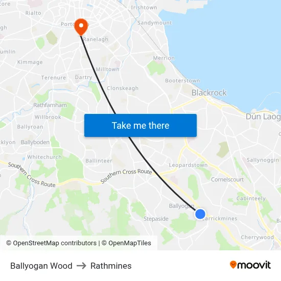 Ballyogan Wood to Rathmines map