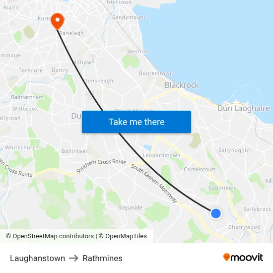 Laughanstown to Rathmines map
