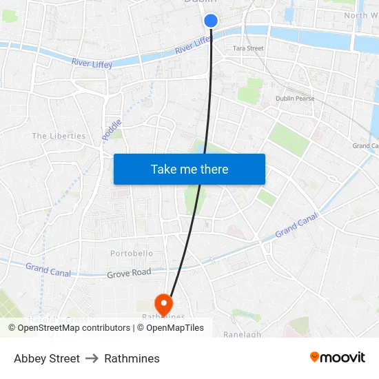 Abbey Street to Rathmines map