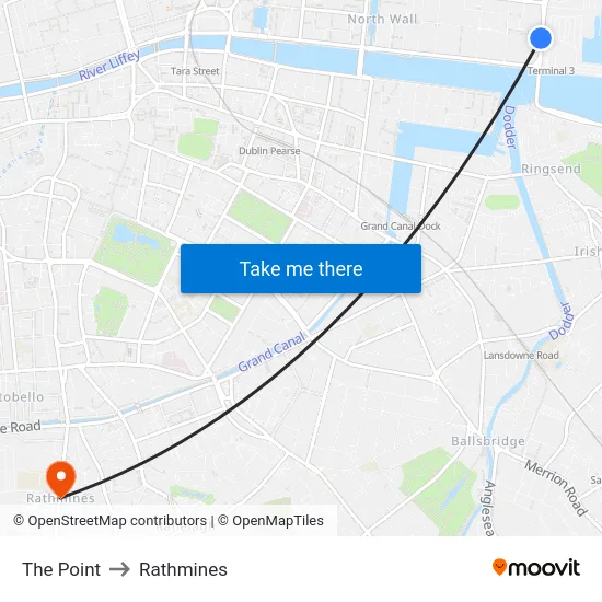 The Point to Rathmines map
