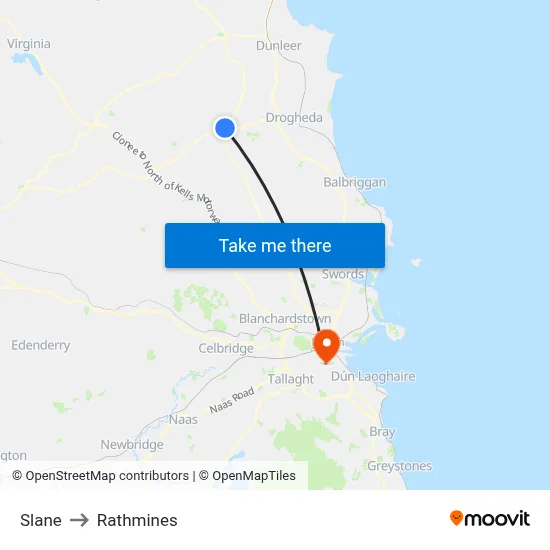 Slane to Rathmines map
