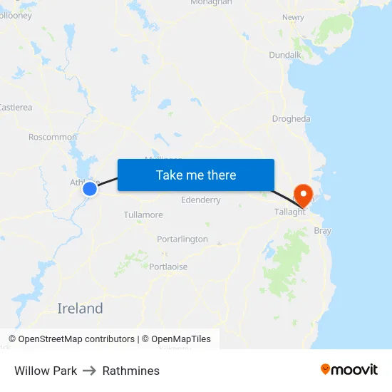 Willow Park to Rathmines map