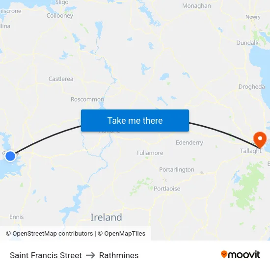 Saint Francis Street to Rathmines map