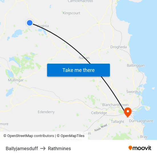 Ballyjamesduff to Rathmines map