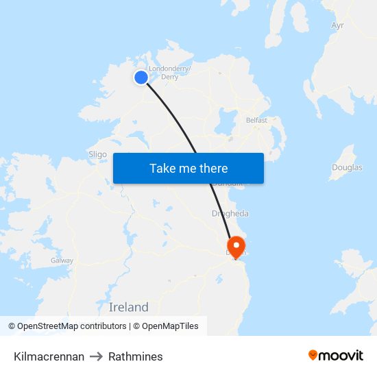 Kilmacrennan to Rathmines map