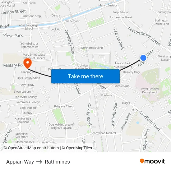 Appian Way to Rathmines map
