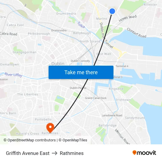 Griffith Avenue East to Rathmines map