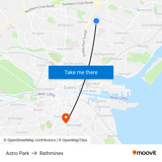 Astro Park to Rathmines map