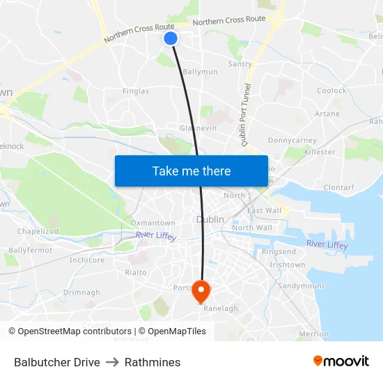 Balbutcher Drive to Rathmines map