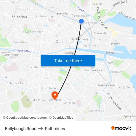Ballybough Road to Rathmines map