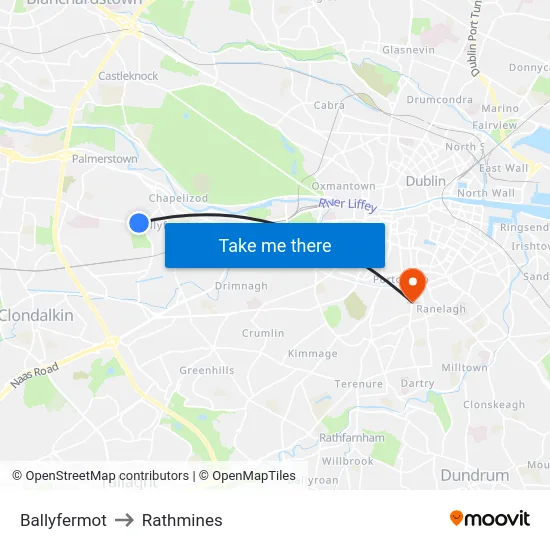 Ballyfermot to Rathmines map