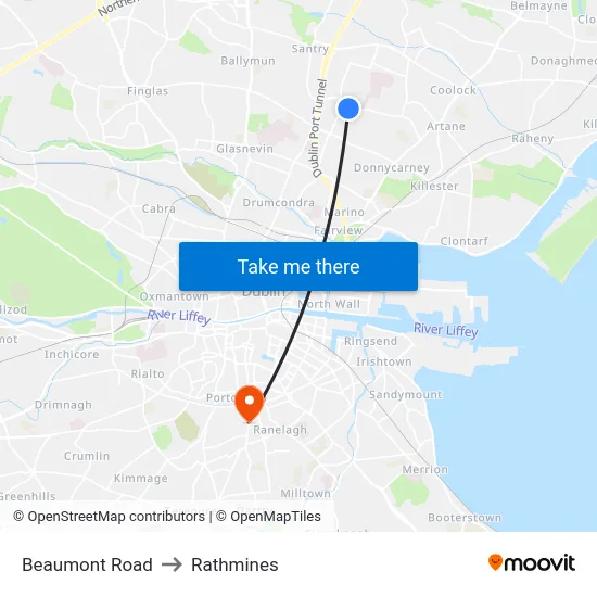 Beaumont Road to Rathmines map