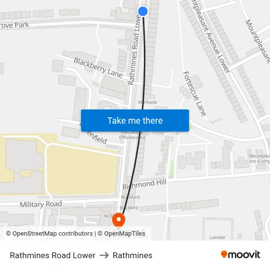 Rathmines Road Lower to Rathmines map