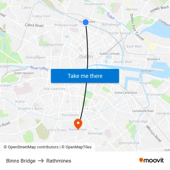 Binns Bridge to Rathmines map